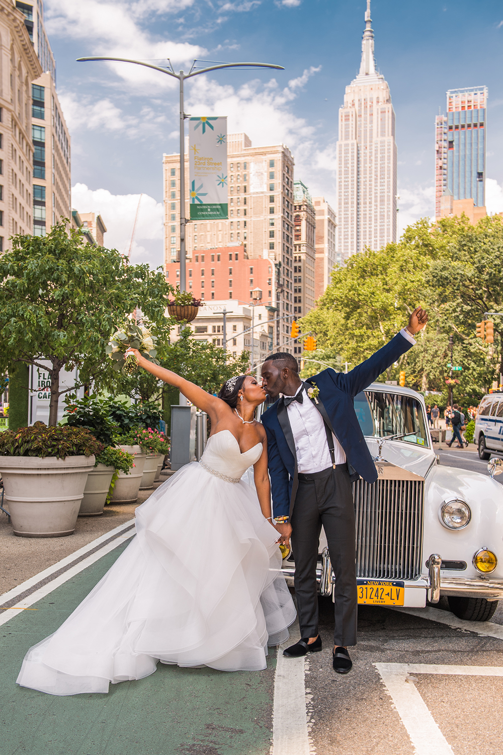 African-american bride and groom wedding photo session in new york city
